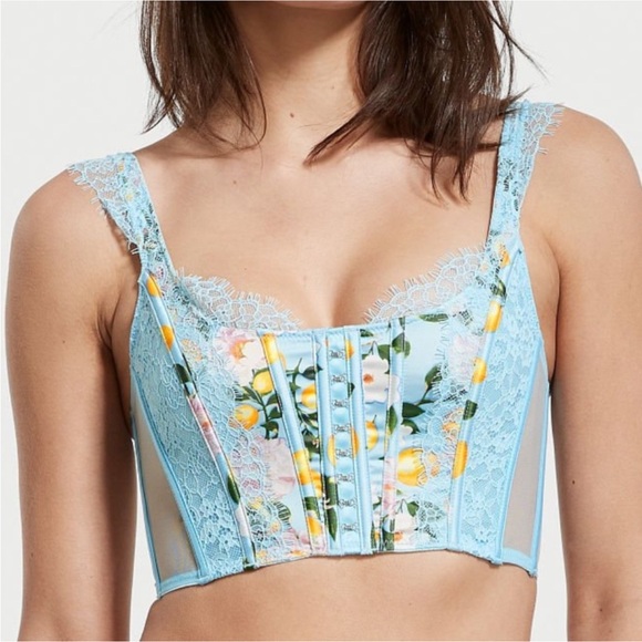 Victoria Secret DREAM ANGELS Unlined Lace-Up Corset Top Lemon Print XS - Picture 1 of 10